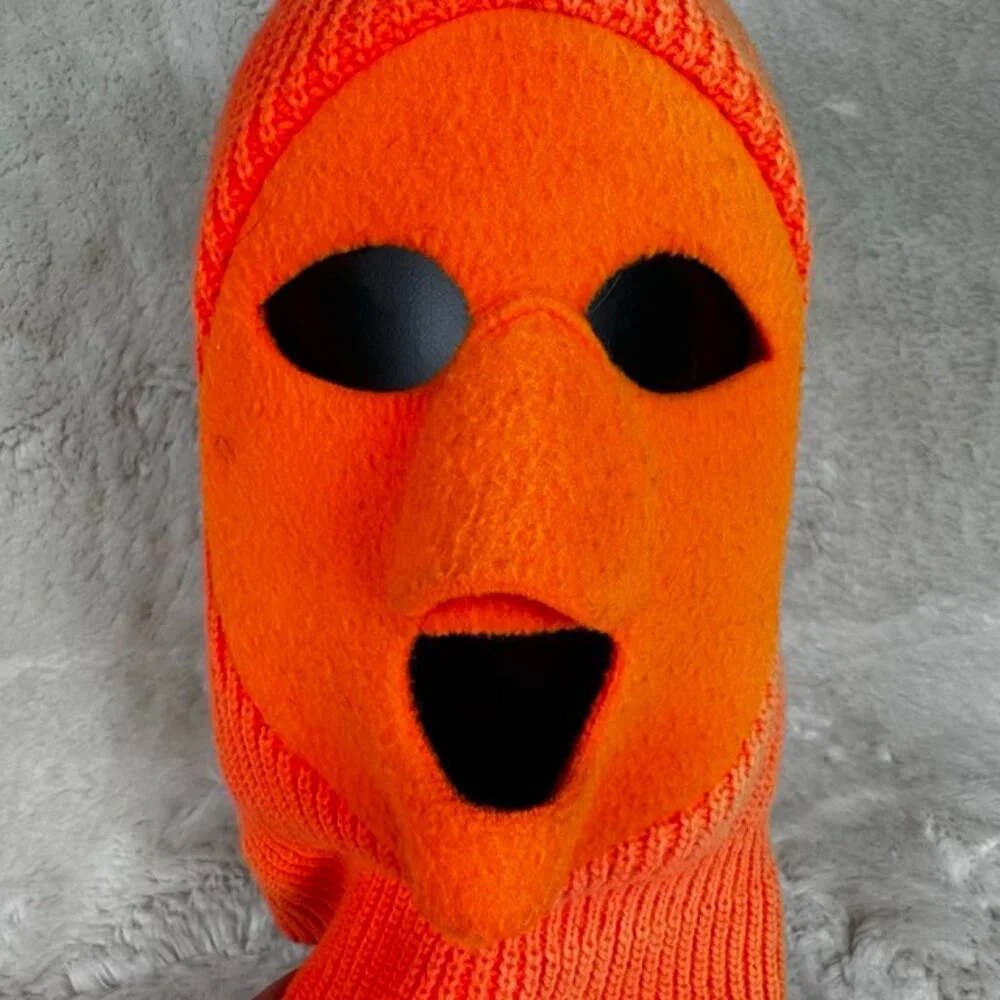 VTG Blaze Orange Knit Balaclava Beanie Hat Face Mask Mens Outdoor Winter Hunting